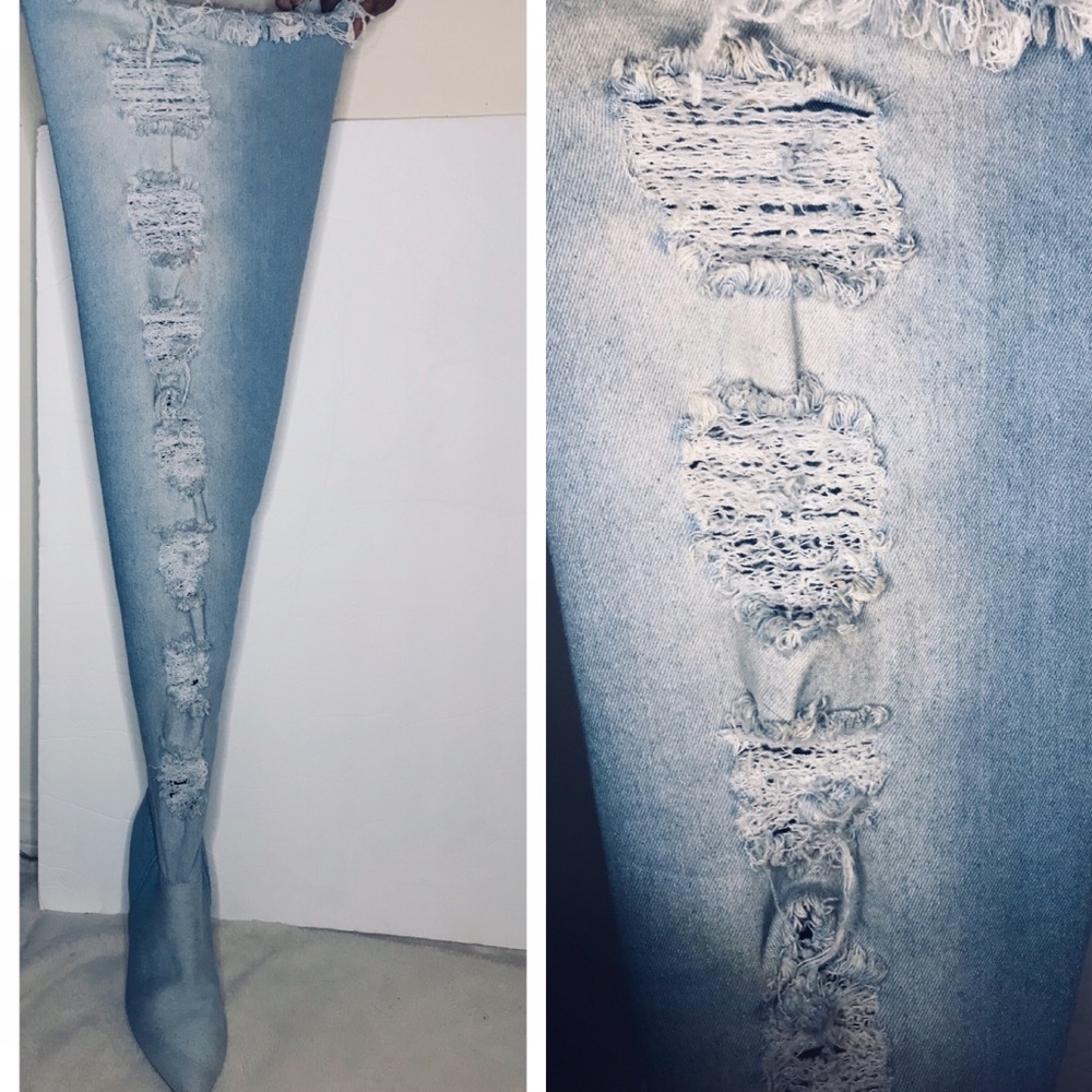 Denim thigh high boots